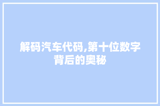解码汽车代码,第十位数字背后的奥秘 解码汽车代码,第十位数字背后的奥秘 GoogleSEO