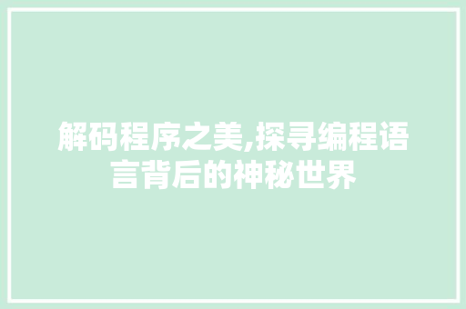 解码程序之美,探寻编程语言背后的神秘世界 解码程序之美,探寻编程语言背后的神秘世界 必应SEO