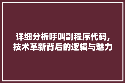 详细分析呼叫副程序代码,技术革新背后的逻辑与魅力 详细分析呼叫副程序代码,技术革新背后的逻辑与魅力 搜狗SEO