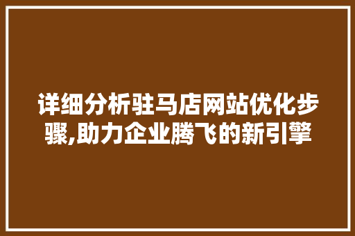 详细分析驻马店网站优化步骤,助力企业腾飞的新引擎 详细分析驻马店网站优化步骤,助力企业腾飞的新引擎 百度SEO