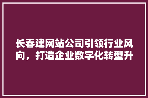 长春建网站公司引领行业风向，打造企业数字化转型升级新标杆 长春建网站公司引领行业风向，打造企业数字化转型升级新标杆 百度SEO