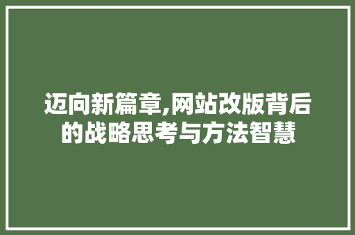 迈向新篇章,网站改版背后的战略思考与方法智慧 迈向新篇章,网站改版背后的战略思考与方法智慧 神马SEO