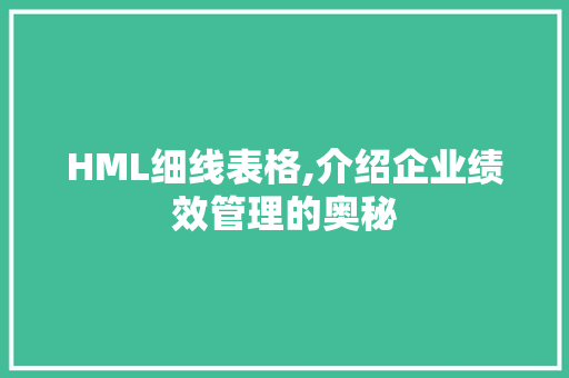 HML细线表格,介绍企业绩效管理的奥秘