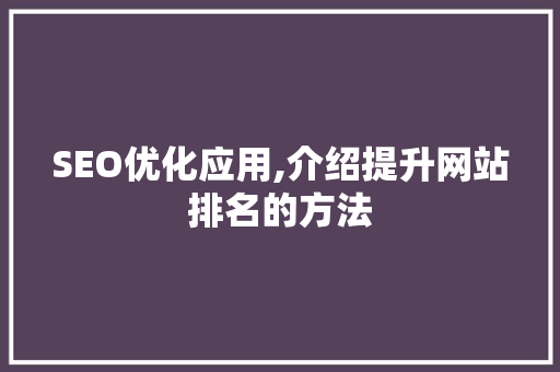 SEO优化应用,介绍提升网站排名的方法 SEO优化应用,介绍提升网站排名的方法 搜狗SEO