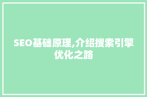 SEO基础原理,介绍搜索引擎优化之路 SEO基础原理,介绍搜索引擎优化之路 GoogleSEO