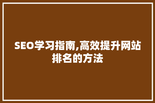 SEO学习指南,高效提升网站排名的方法 SEO学习指南,高效提升网站排名的方法 GoogleSEO