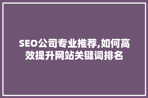 SEO公司专业推荐,如何高效提升网站关键词排名 SEO公司专业推荐,如何高效提升网站关键词排名 GoogleSEO