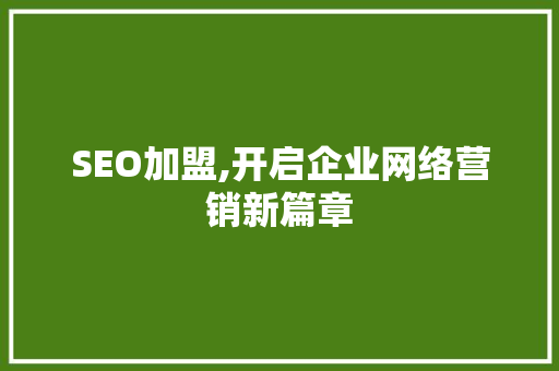 SEO加盟,开启企业网络营销新篇章 SEO加盟,开启企业网络营销新篇章 百度SEO