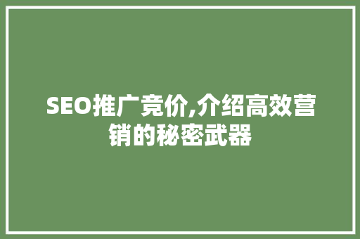SEO推广竞价,介绍高效营销的秘密武器 SEO推广竞价,介绍高效营销的秘密武器 搜狗SEO