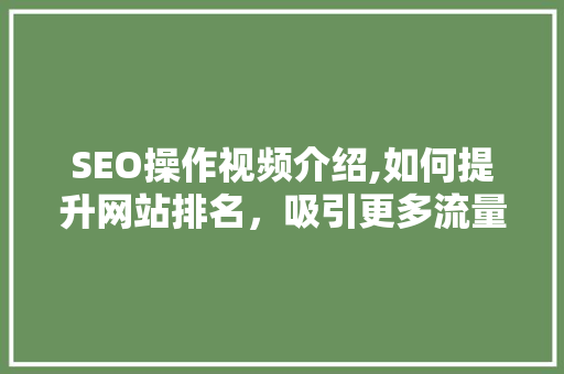SEO操作视频介绍,如何提升网站排名，吸引更多流量 SEO操作视频介绍,如何提升网站排名，吸引更多流量 GoogleSEO