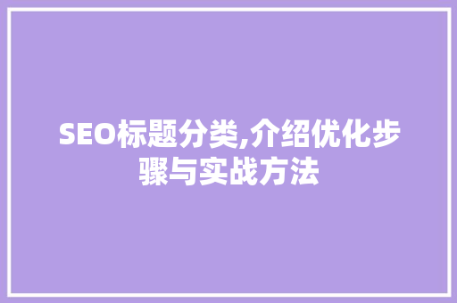 SEO标题分类,介绍优化步骤与实战方法 SEO标题分类,介绍优化步骤与实战方法 GoogleSEO