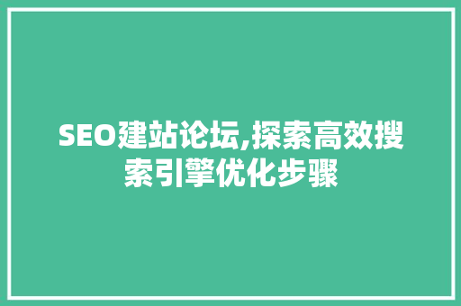 SEO建站论坛,探索高效搜索引擎优化步骤 SEO建站论坛,探索高效搜索引擎优化步骤 百度SEO