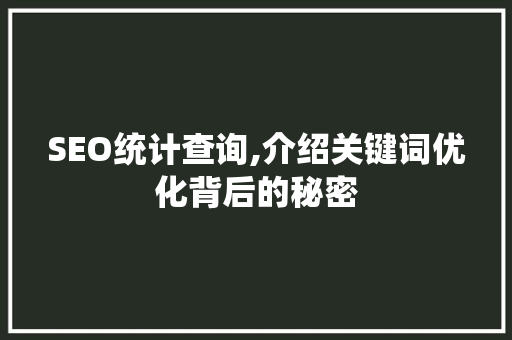 SEO统计查询,介绍关键词优化背后的秘密 SEO统计查询,介绍关键词优化背后的秘密 必应SEO
