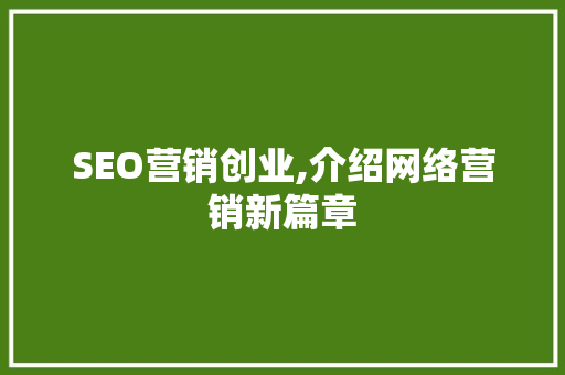 SEO营销创业,介绍网络营销新篇章 SEO营销创业,介绍网络营销新篇章 GoogleSEO