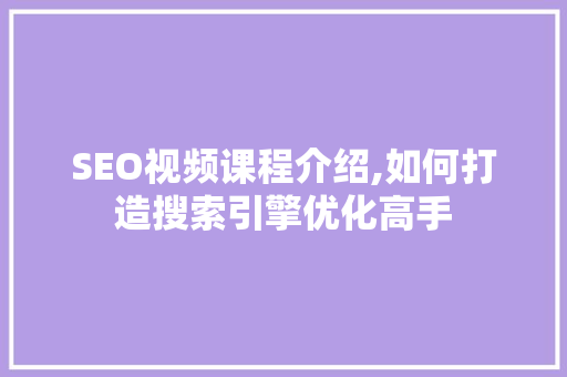 SEO视频课程介绍,如何打造搜索引擎优化高手 SEO视频课程介绍,如何打造搜索引擎优化高手 GoogleSEO
