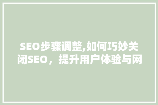 SEO步骤调整,如何巧妙关闭SEO，提升用户体验与网站质量 SEO步骤调整,如何巧妙关闭SEO，提升用户体验与网站质量 百度SEO