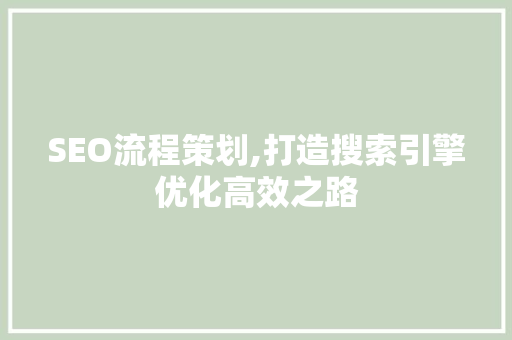 SEO流程策划,打造搜索引擎优化高效之路 SEO流程策划,打造搜索引擎优化高效之路 必应SEO