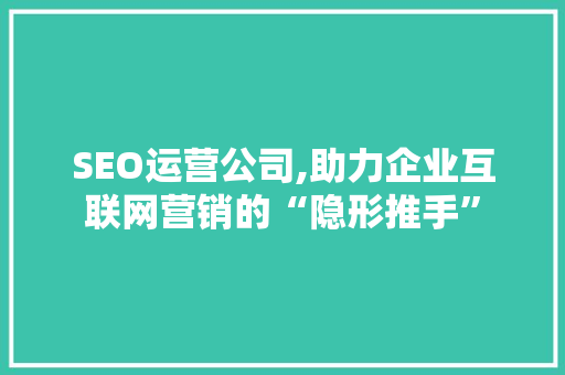 SEO运营公司,助力企业互联网营销的“隐形推手”