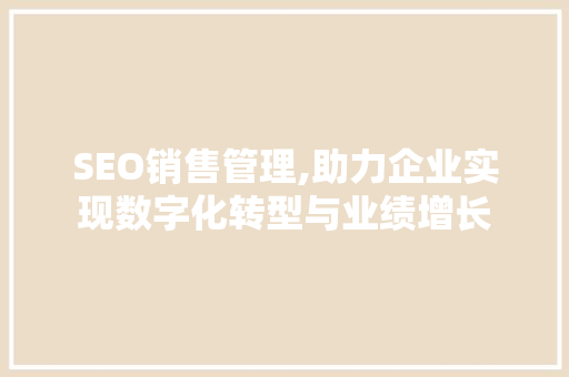 SEO销售管理,助力企业实现数字化转型与业绩增长