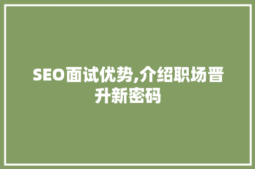 SEO面试优势,介绍职场晋升新密码 SEO面试优势,介绍职场晋升新密码 百度SEO