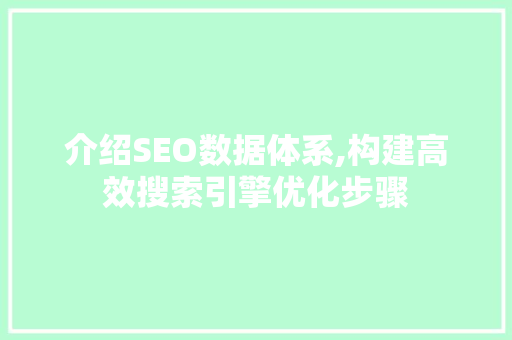 介绍SEO数据体系,构建高效搜索引擎优化步骤 介绍SEO数据体系,构建高效搜索引擎优化步骤 百度SEO