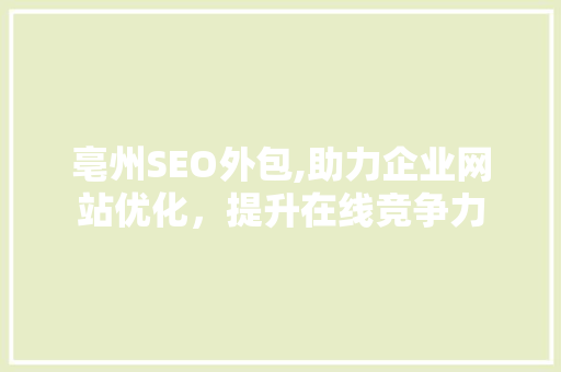 亳州SEO外包,助力企业网站优化，提升在线竞争力 亳州SEO外包,助力企业网站优化，提升在线竞争力 神马SEO
