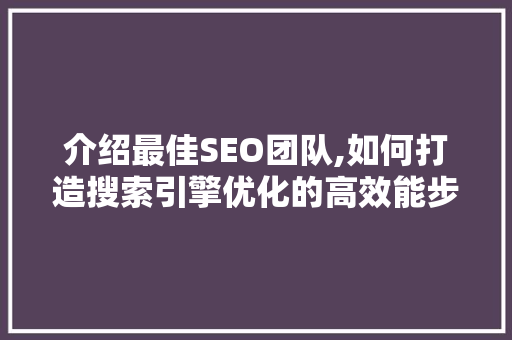 介绍最佳SEO团队,如何打造搜索引擎优化的高效能步骤 介绍最佳SEO团队,如何打造搜索引擎优化的高效能步骤 搜狗SEO