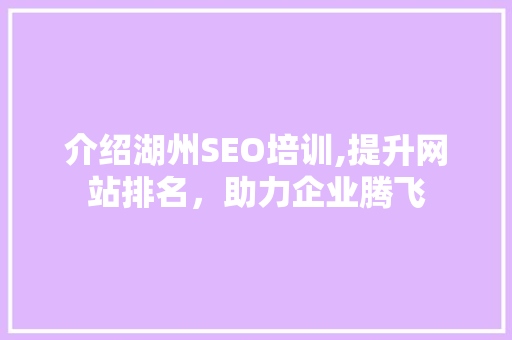 介绍湖州SEO培训,提升网站排名，助力企业腾飞 介绍湖州SEO培训,提升网站排名，助力企业腾飞 GoogleSEO
