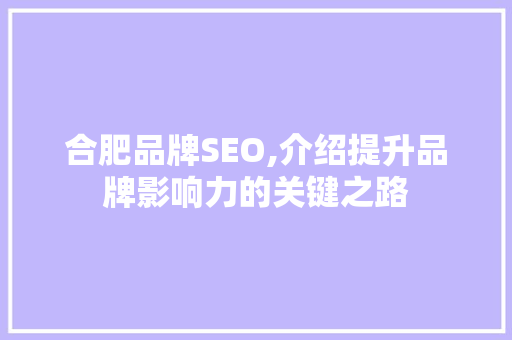 合肥品牌SEO,介绍提升品牌影响力的关键之路 合肥品牌SEO,介绍提升品牌影响力的关键之路 百度SEO
