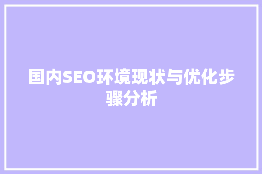国内SEO环境现状与优化步骤分析 国内SEO环境现状与优化步骤分析 必应SEO