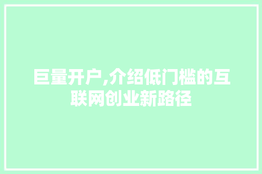 巨量开户,介绍低门槛的互联网创业新路径
