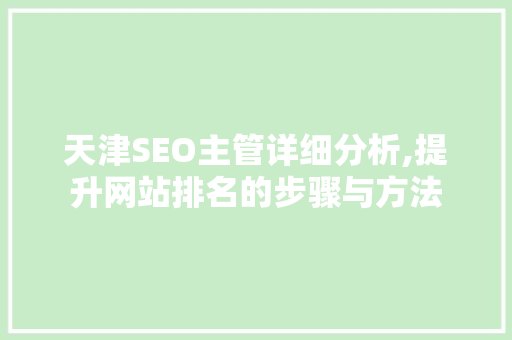 天津SEO主管详细分析,提升网站排名的步骤与方法 天津SEO主管详细分析,提升网站排名的步骤与方法 神马SEO
