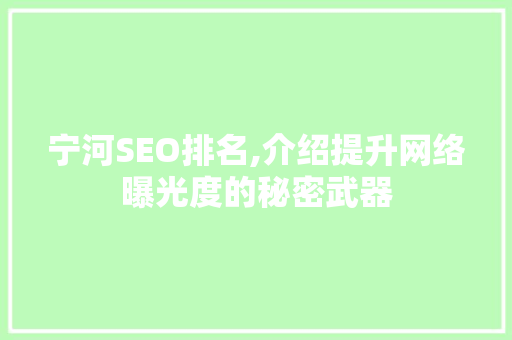 宁河SEO排名,介绍提升网络曝光度的秘密武器 宁河SEO排名,介绍提升网络曝光度的秘密武器 神马SEO
