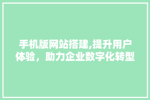 手机版网站搭建,提升用户体验，助力企业数字化转型 手机版网站搭建,提升用户体验，助力企业数字化转型 GoogleSEO