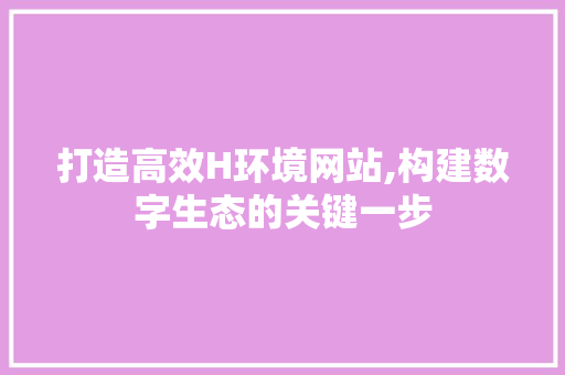 打造高效H环境网站,构建数字生态的关键一步 打造高效H环境网站,构建数字生态的关键一步 神马SEO