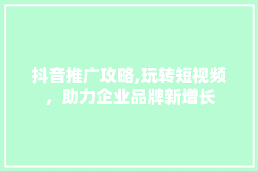 抖音推广攻略,玩转短视频，助力企业品牌新增长 抖音推广攻略,玩转短视频，助力企业品牌新增长 必应SEO
