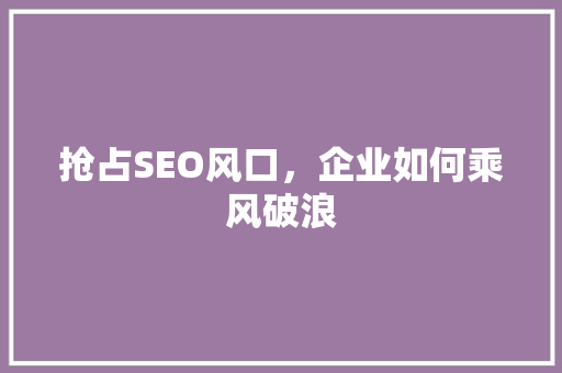抢占SEO风口，企业如何乘风破浪 抢占SEO风口，企业如何乘风破浪 必应SEO